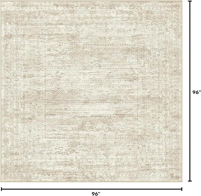 UERMEI Square Area Rugs : Washable 8x8 Neutral Modern Abstract Carpet for Living Room Bedroom - Soft Floor Mat with Non Slip Backing for Kitchen Nursery Dorms Farmhouse Home Decor - Beige/Brown