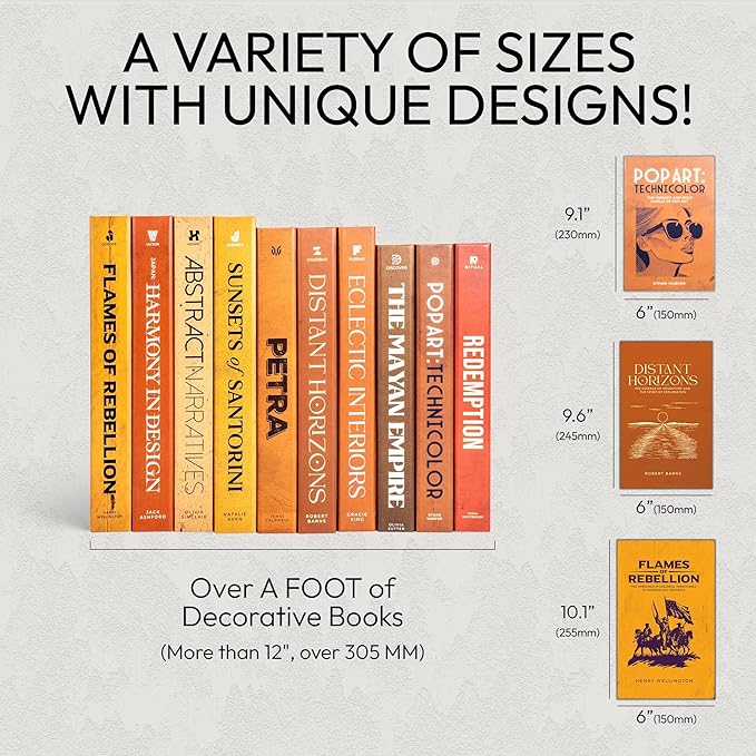 Decorative Books | Orange 10 Book Set with 3 Sizes | Preassembled with Hidden Storage | Perfectly Stackable for Easy Home Staging | Book Decor to Elevate Your Space | Home Decor Made Simple!