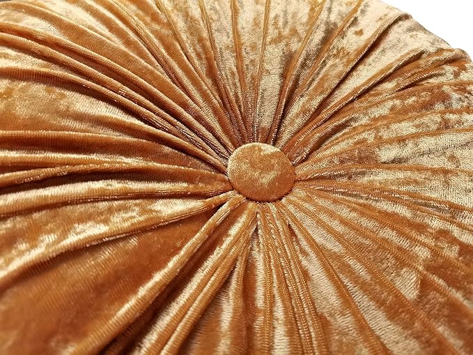 Verpert Pack 2：Round Floor Cushions Pillow, Solid Color Velvet Meditation Cushion Pumpkin Pleated Meditation Pillow for Home Sofa Bed Car Decor Floor Pillow Cushion Gold