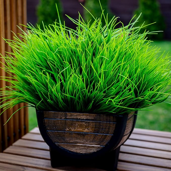 AXYLEX Artificial Monkey Grass Outdoor Shrubs - 20 Bundles Fake Plants UV Resistant No Fade Faux Plastic Greenery Home Garden Porch Patio Decoration Office Indoor (Green Grass)