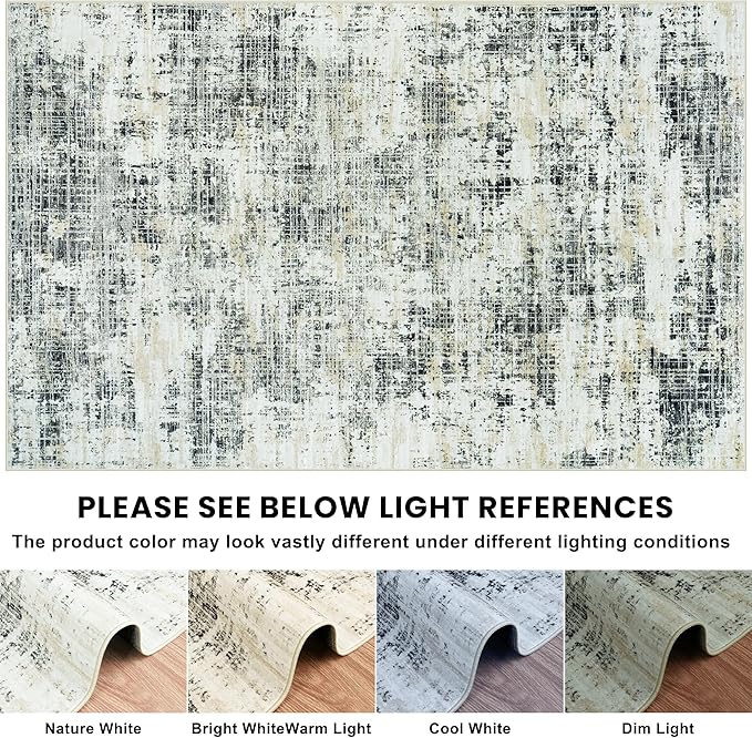 10x12 Area Rugs for Living Room Washable Rug: Anti-Skid Abstract Modern Living Room Rug Soft Thin Carpets Indoor Floor Non-Shedding Carpet for Bedroom Dining Farmhouse Nursery Black Gray Gold