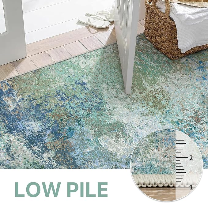 BEIMO Area Rugs 3x5 for Living Room Bedroom, Modern Abstract Machine Washable Rug, Large Soft Low Pile Floor Carpet with Non Slip Backing for Dining Room, Blue Green