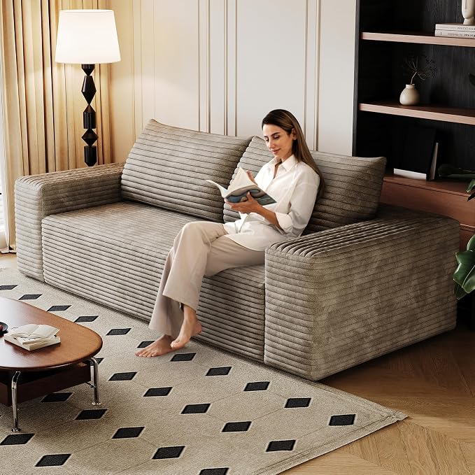 JINGLING 63" Small Couches for Small Spaces, Comfy Boneless Couch in a Box, Love Seat Compressed Sofa for Living Room Bedroom, Apartment Furniture, No Assembly, Corduroy, Camel