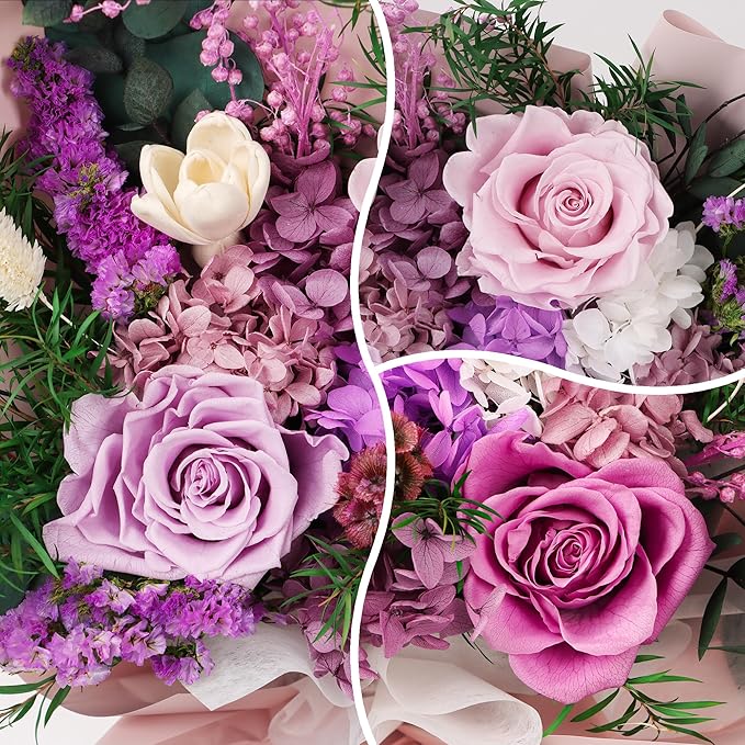 Preserved Flowers Bouquet, Real Eternal Flowers, Gifts For Women, Birthday Gifts For Mom Friends Her Girlfriend Sister, Valentine (Pastel Lilac)