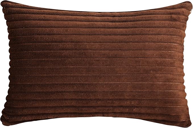 TangDepot Velvet Big Corduroy Pillow Covers 12x18 Brown 2-Pack | Soft wide-stripe corduroy pillow cover, hidden zipper, machine washable, easy refresh, for bedroom living room indoor outdoor