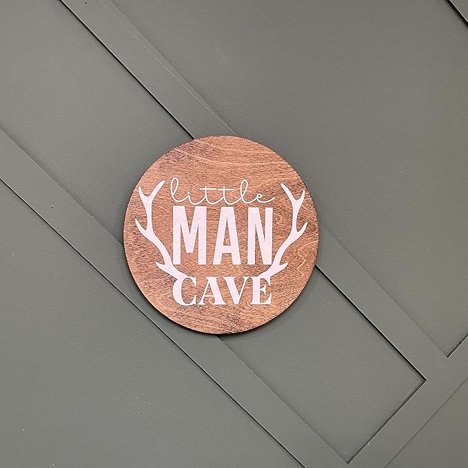 Little Man Cave, 12" Wood Wall Sign for Nursery, Bedroom, Living Room, Rustic Home Decor, Crib Decorations, Woodland Aesthetic, Gift for Newborn Boys, New Mom, Handmade, Hickory Hollow Designs