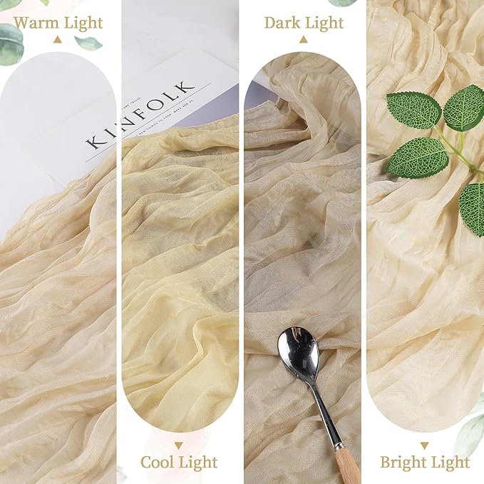 6 Pack Beige Mother’s Day Cheesecloth Table Runner 10FT Long Easter Spring Boho Gauze Table Runner Rustic Sheer Runner for Wedding Bridal Baby Shower Birthday Party Table Decor Home Easter Decor