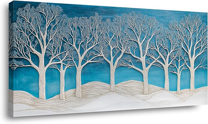 Ggaafet Abstract Forest Wall Art for Living Room Canvas Painting Prints Beautiful Blue Snow Wood Art Deco Modern Artwork Office Bedroom Family Dining Room Decor Large