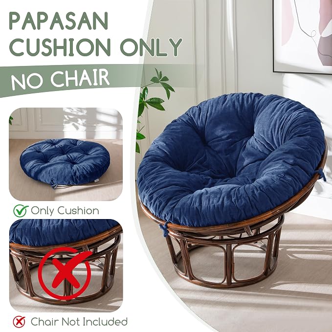 HIGOGOGO Papasan Chair Cushion with Chenille Cover (Without Chair), Soft Supportive Cushion, Navy, 48 x 48 Inch