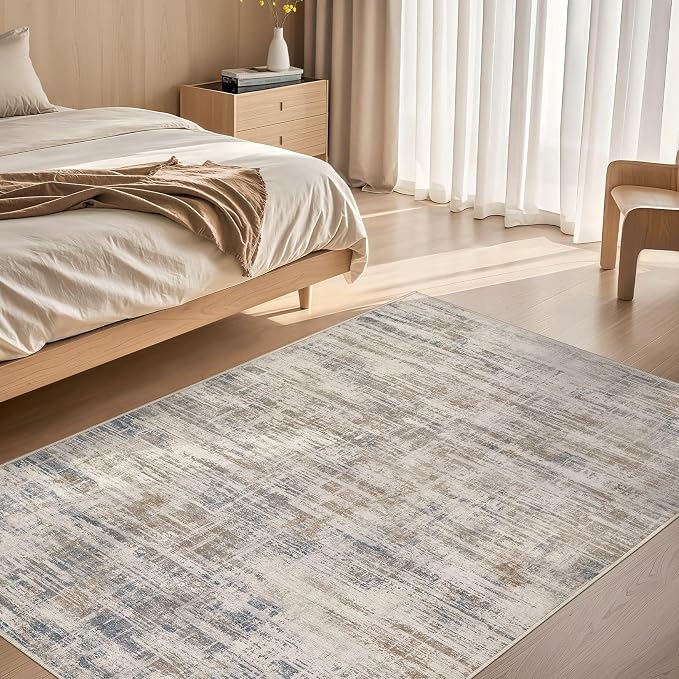UERMEI 4x6 Washable Area Rug for Living Room: Modern Neutral Abstract Soft Low Pile Carpet Non-Slip Pet Kids Friendly Indoor Decor for Bedroom Dining Room Home Office Nursery Brown
