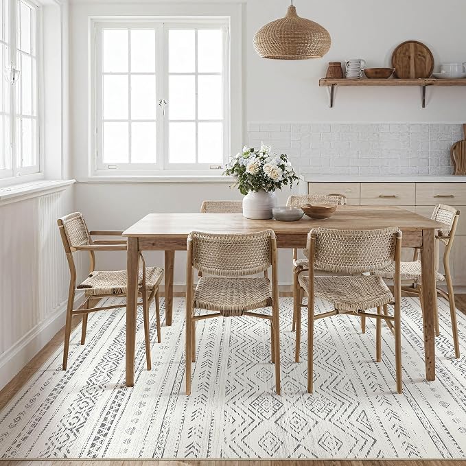 Tortania Area Rug Living Room Rugs- 10x14 Washable Large Soft Neutral Boho Moroccan Bohemian Farmhouse Rug Indoor Floor Carpet for Bedroom Under Dining Table Home Office Decor - Beige Gray