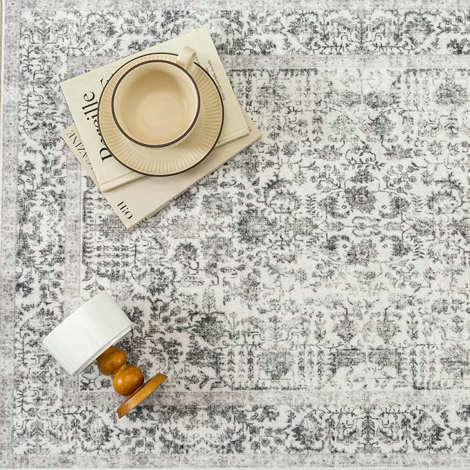 PureCozy Black Runner Rug 2x8 Hallway Machine Washable Kitchen Vintage Distressed Non Slip Long Carpet Indoor Retro Floral Bedroom Accent Throw Rug for Bathroom Office Laundry Dining Room