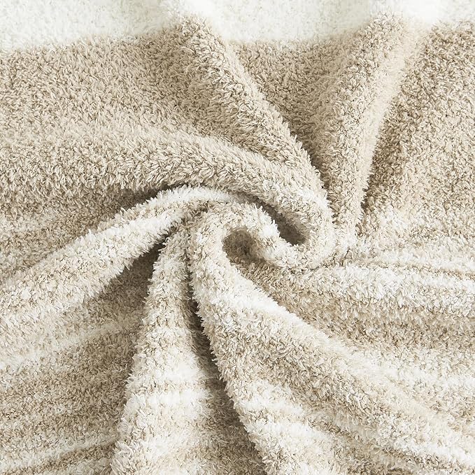 WRENSONGE Soft Throw Blanket for Couch-Cozy Reversible Knitted Blankets | Lightweight Warm Fluffy Decor for Women, Mom, Her & Girls, Sofa, Chair, Bed, 50x70in,Khaki Stripe