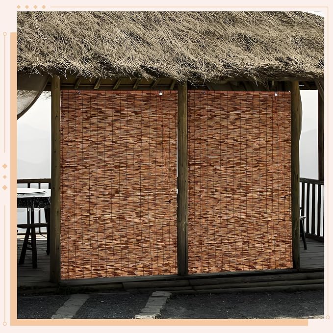 Reed Roller Shades,2 Pcs 48" W x 72" H Waterproof Privacy Screen Bamboo Outdoor Blind, Reed Curtain for Porch, Patio, Yard, Windows (Brown)