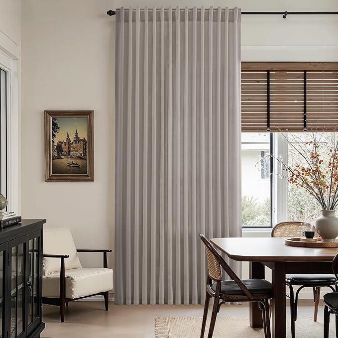 Stone Grey Linen Curtains 120 Inches Long for Living Room Simple Modern Light Filtering Semi Sheer Curtain Back Tab Neutral Luxury Extra Long Floor to Ceiling High Window for Bedroom 52x120, 2 Panels
