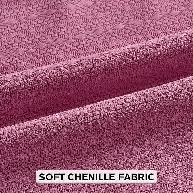 FUTEI Hot Pink Chenille Throw Pillow Covers 24x24 Inch Set of 2,Soft Striped & Diamond Textured European Cushion Cases,Modern Home Decor for Couch Living Room