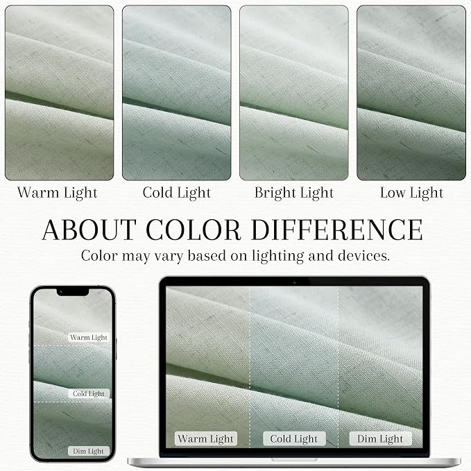 Nanspring Linen Curtains 90 Inches Long 2 Panels for Bedroom Living Room Ivory Light Filtering Windows with Back Tab, Semi Sheer & Privacy Farmhouse Style for Living Room, Aqua Green, W50 x L90