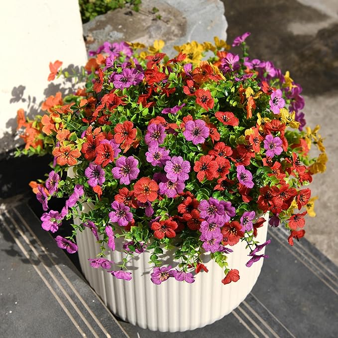 ZFProcess Artificial Flowers Faux Plants Outdoor Fake Flowers Spring Decor,12 Bundles Realistic Plastic Plant Colorful Daisy UV Resistant for Porch Patio Home Yard Garden Window Box Pot Planters