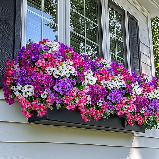 AXYLEX Artificial Flowers Outdoor Shrubs - 16 Bundles Fake Plants UV Resistant No Fade Faux Plastic Greenery Home Garden Porch Patio Decoration (1, Multi 16-4)