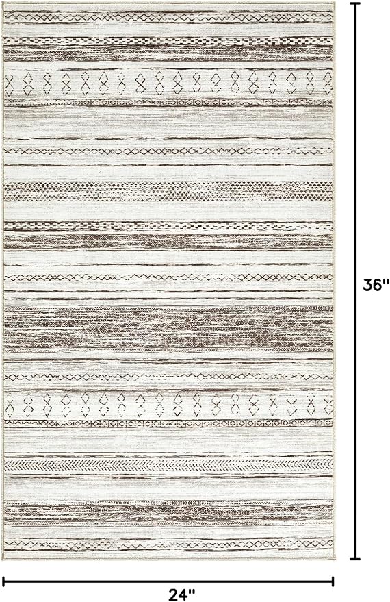 Tortania Area Rug Living Room Rugs - 2x3 Washable Soft Neutral Boho Moroccan Farmhouse Mat Indoor Floor Carpet for Bedroom Under Dining Table Home Office Decor - Cream Brown