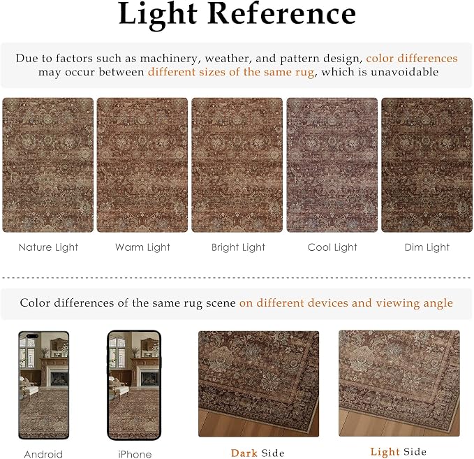 HUGEAR 4x4 Round Rugs Rust Red Washable Rug for Living Room Bedroom Large Neutral Vintage Rug Carpet Distressed Soft Durable Non Slip No Shedding for Indoor Dining Nursery Farmhouse