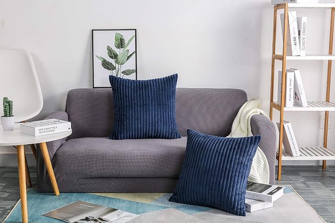 TangDepot Velvet Big Corduroy Pillow Covers 26x26 Navy Blue 2-Pack | Soft wide-stripe corduroy pillow cover, hidden zipper, machine washable, easy refresh, for bedroom living room indoor outdoor