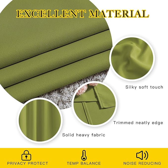 NICETOWN Room Darkening Curtain Panel Grommet - Home Decorations Thermal Insulated Solid Grommet Top Room Darkening Living Room Panels/Drapes for Gift (Fresh Green, 1 Pair, 46 x 90-Inch)