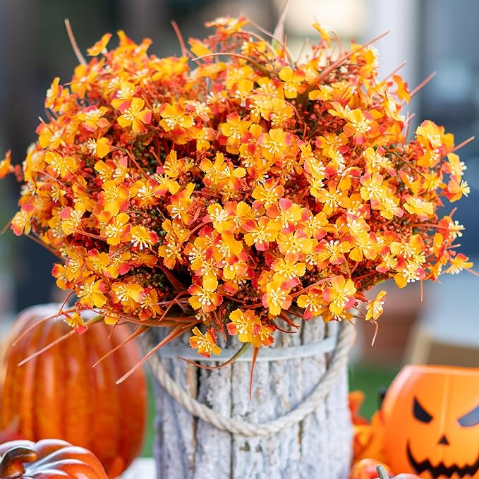 AXYLEX Artificial Flowers Outdoor Shrubs - Fake Plants UV Resistant No Fade Faux Plastic Greenery Home Garden Porch Patio Decoration Office Indoor (Orange)