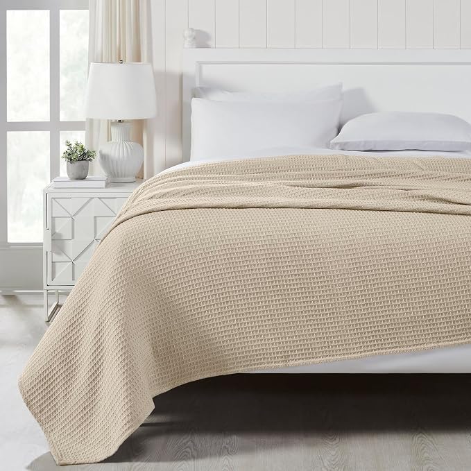 Modern Threads 100% Cotton Waffle Thermal Blanket, Taupe, King/California King