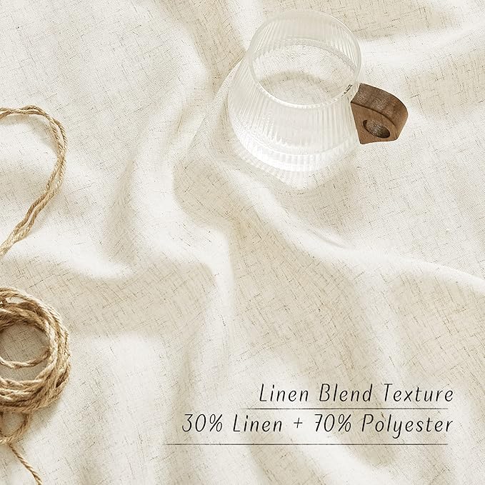 NICETOWN Flax Natural Linen Curtains for Room Divider, Grommet Top Thick Flax Semi Sheer Vertical Drapes Privacy Assured with Light Filtering for Sliding Glass Door, W68 x L84, 2 Pieces