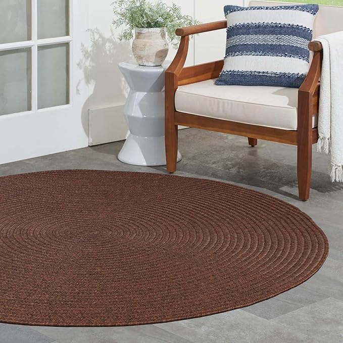 Superior Reversible Braided Indoor/Outdoor Area Rug, 6' round, Cocoa