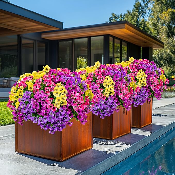 AXYLEX Artificial Flowers Outdoor Fake Plants - 16 Bundles UV Resistant No Fade Faux Shrubs Plastic Greenery Home Garden Porch Patio Decoration (1, Multi02-16pcs)