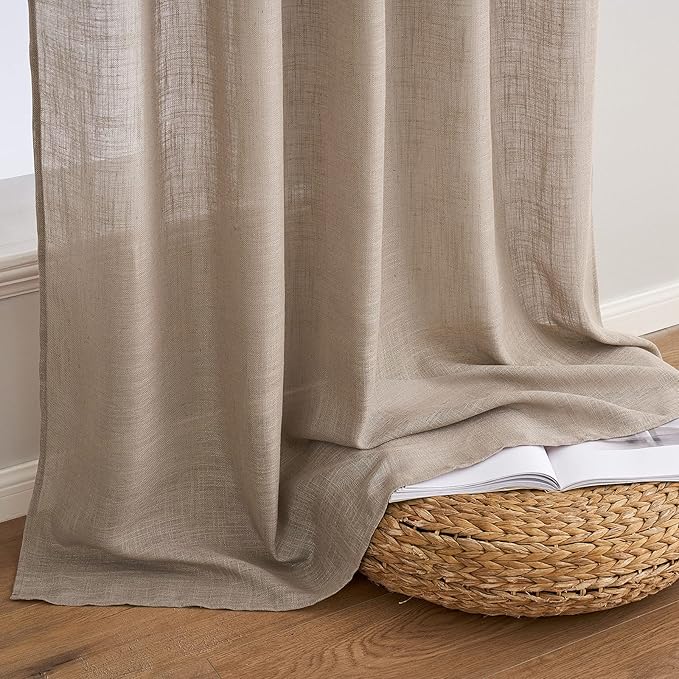 MIULEE Taupe Linen Curtains 54 Inch Length 2 Panels for Bedroom Living Room, Soft Thick Linen Textured Natural Short Window Drapes Semi Sheer Light Filtering Back Tab Rod Pocket Burlap Look Decor