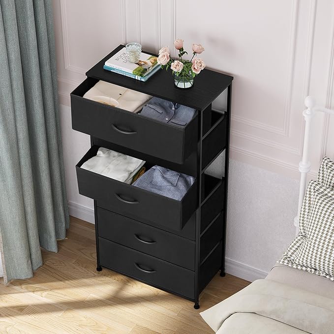 Crestlive Products Dresser for Bedroom with 6 Drawers, Tall Chest of Drawers, Black Dressers Bedroom Furniture, Storage Organizer Unit with Bins for Closet, Hallway, Living Room, Entryway