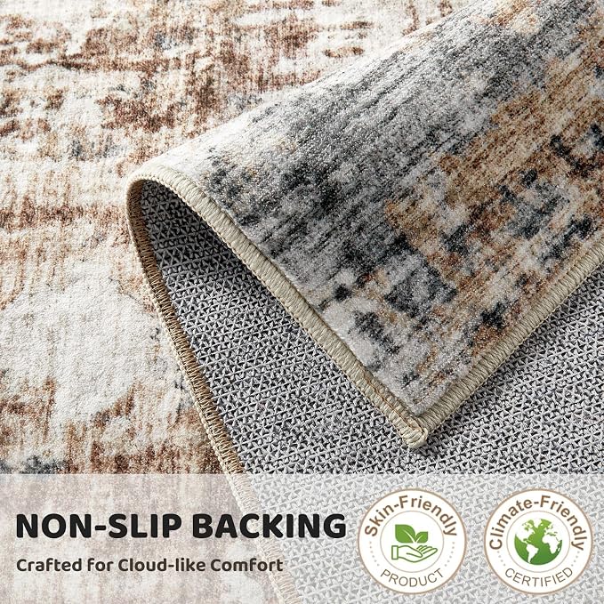 DMOYEST 10ft Round Area Rug Living Room Rugs - 10x10 Washable Circle Rug Large Soft Indoor Neutral Modern Abstract Low Pile Carpet for Bedroom Dining Room Farmhouse Home Office - Grey Brown