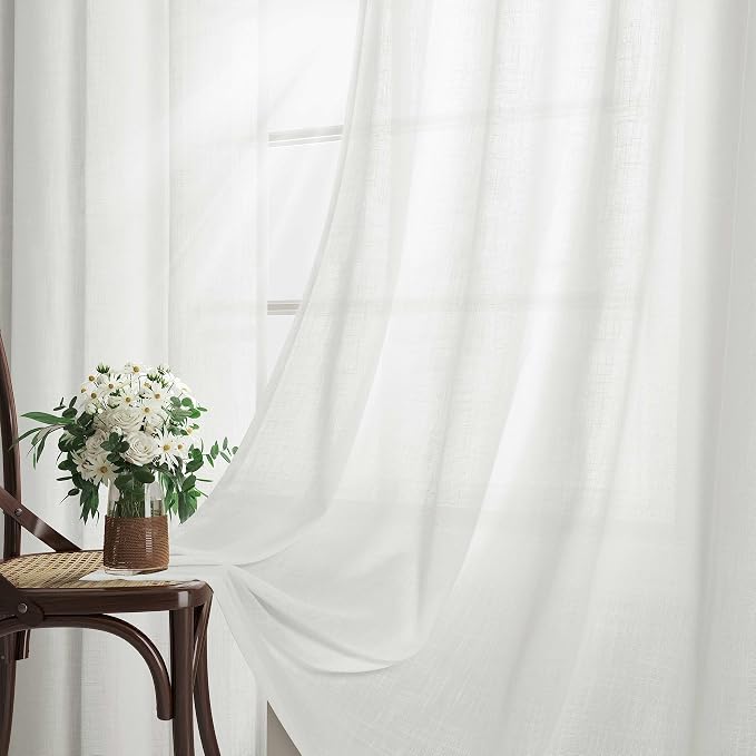 Aersas 120 Inches Long White Linen Curtains for Living Room Large Window Grommet Semi Sheer White Drapes Light Flitering Privacy Boho Floor to Ceiling 10ft Curtain Panels for Sliding Door