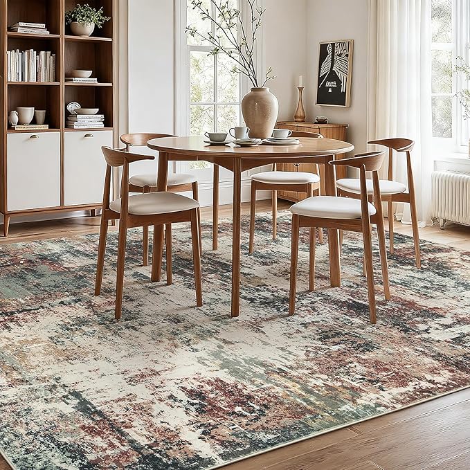 Rugflix 8x10 Area Rugs for Living Room, Washable Large Rug Stain-Resistant Low Pile, Modern Carpet for Dining Room Home Office Kid Room Nursery Bedroom, Rust