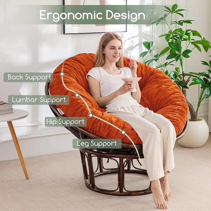 HIGOGOGO Papasan Chair Cushion with Chenille Cover (Without Chair), Soft Supportive Cushion, Orange, 48 x 48 Inch