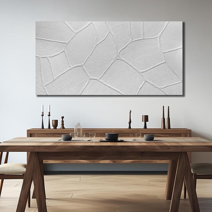 DNIEOTU Abstract Textured Canvas Wall Art for Living Room, White Wall-Decor for Bedroom, Modern Minimalist Geometric Paintings for Hallway Office, Size 72 x 36 Inches Hand Painted