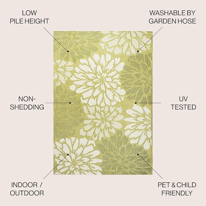 JONATHAN Y Floral Textured Weave Indoor Outdoor Area Rug 9X12 Green/Cream, Zinnia Modern for Backyard, Patio, Porch, Easy-Cleaning, High Traffic, Pet-Friendly, Non-Shedding (SMB110H-9)