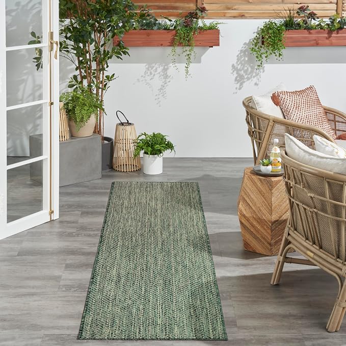 Nourison Home Horizon Indoor/Outdoor Green 2'2" x 8' Area Rug - Easy Clean, Non Shedding, Bed Room, Living Room, Dining Room, Kitchen (8' Runner)