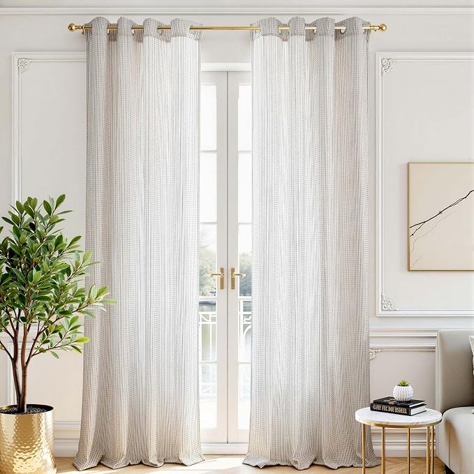 DriftAway 3D Chenille Striped Curtains 102 Inches Long Tweed Linen Textured Light Filtering Woven Embroidered Luxury Soft Drapes for Living Room Bedroom Grommet Privacy 2 Panels W52 x L102 Coffee