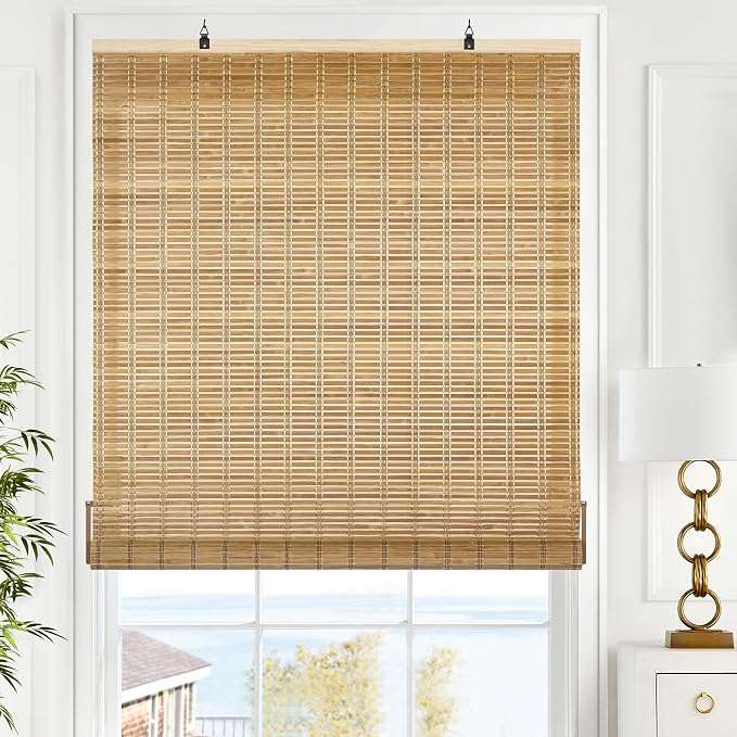 LazBlinds Cordless Bamboo Blinds, 32"x72", Brown206 | Bamboo Roll Up Shades for Windows, Light Filtering Hanging Window Blinds, Bamboo Shades for Patio Indoor/Outdoor Porch