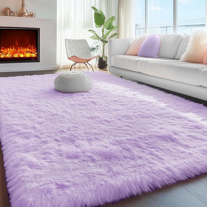 PAGISOFE Soft Purple 5' x 8' Rugs for Bedroom Girls, Fluffy Living Room Rugs, Bedside Princess Rug for Kid's Room Nursery Christmas Home Decor Shag Carpet for Kids Teen's Room Plush Mermaid Kawaii Rug