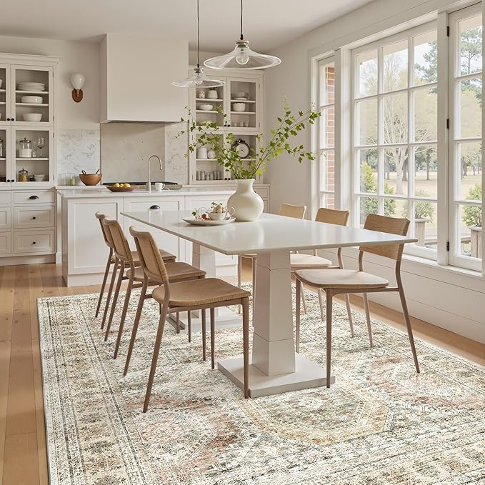 Soalmost 6x9 Area Rug for Living Room Washable 6x9 Non-Slip Modern Rugs for Bedroom Dinning Room Ultra-Thin Indoor Brown Pink
