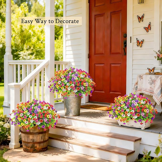 Der Rose 24 Bundles Artificial Flowers for Outdoor UV Resistant Faux Plants for Wedding Home Garden Patio Porch Spring Decor (8 Colors)