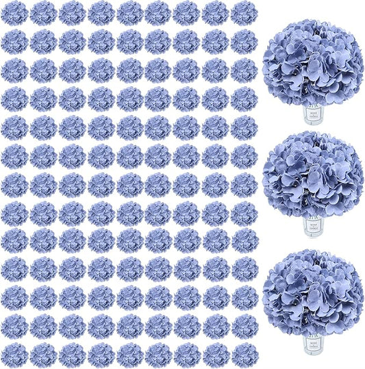 AVIVIHO 105PCS Dusty Blue Fake Flowers Hydrangea Artificial Flowers Bulk (Not Squished, No Steaming Need) Silk Flowers with Stems for Wedding Decor,Home,Baby Shower,Table Centerpieces Decoration