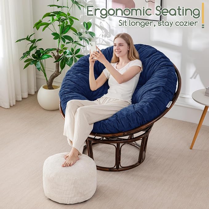 HIGOGOGO Papasan Chair Cushion with Chenille Cover (Without Chair), Soft Supportive Cushion, Navy, 48 x 48 Inch