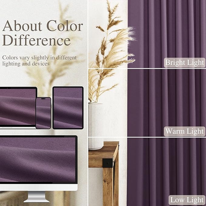 Plum Linen Curtains 108 Inches Long for Living Room 2 Panels Set Extra Long Back Tab Curtain Semi Sheer Light Filtering Plum Drapes Floor to Ceiling Curtains for Large Windows 52x108