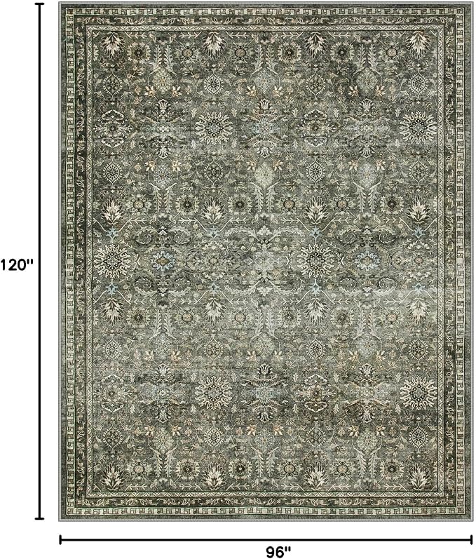 Lahome Dark Olive Green Bedroom Rug, 8x10 Washable Area Rug for Living Room | Rubber Backed Non Slip Non Shedding Floor Carpets for Dining Room Apartment